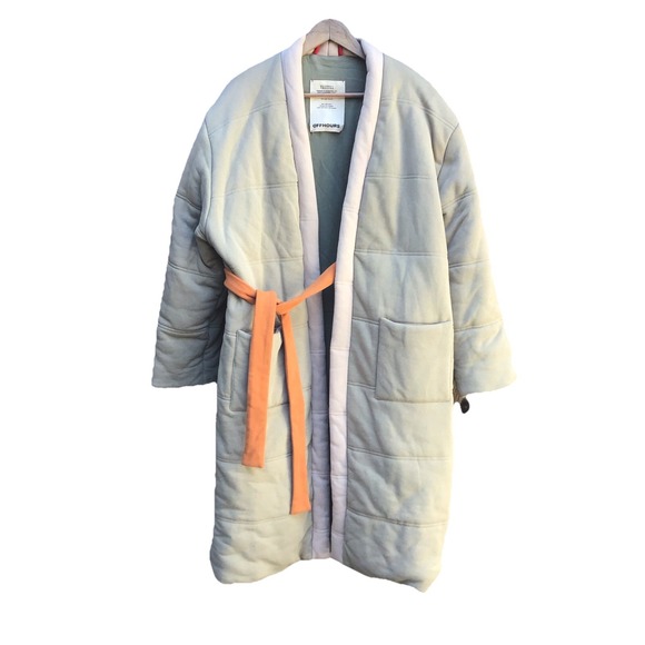 Offhours Jackets & Blazers - OFFHOURS Homecoat Quilted Robe Coat Sage Green Cream Orange Belt One Size
